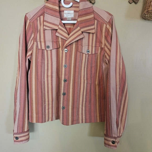Christopher & Banks Red Pink Orange Striped Button Up Jacket Size Large Fall - Picture 6 of 6